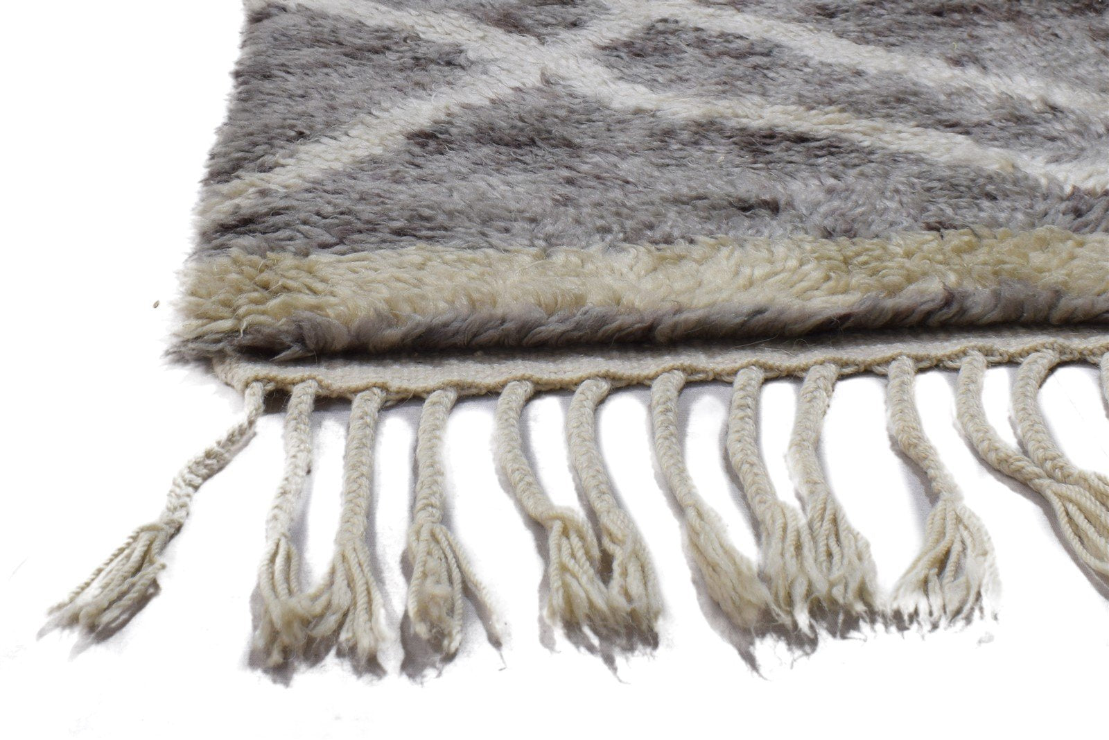 Wool Grey Rug 3' X 5' Shag Hand Knotted Moroccan Geometric Small Carpet   7864091443349