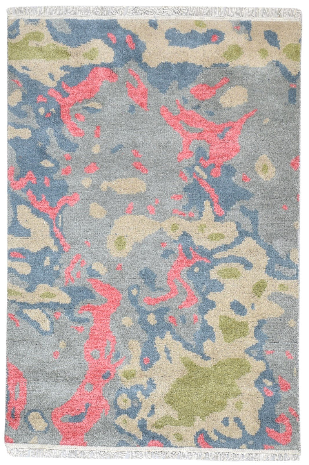 Wool Grey Rug 4' X 5' Modern Hand Knotted Bohemian Abstract Room Size Carpet   7864314167445