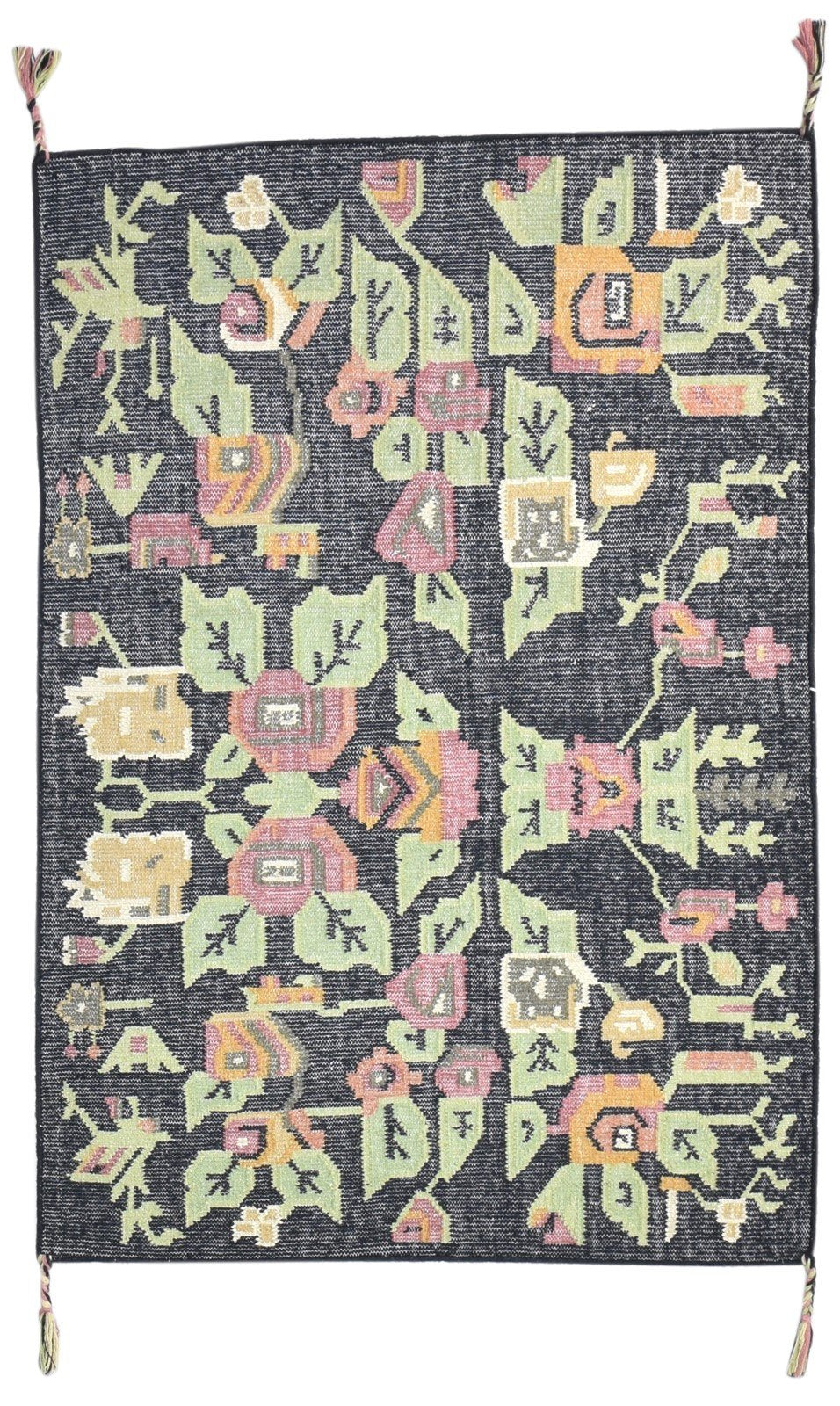 Wool Grey Rug 4' X 6' Modern Dhurrie French Floral Room Size Carpet   7864991711381