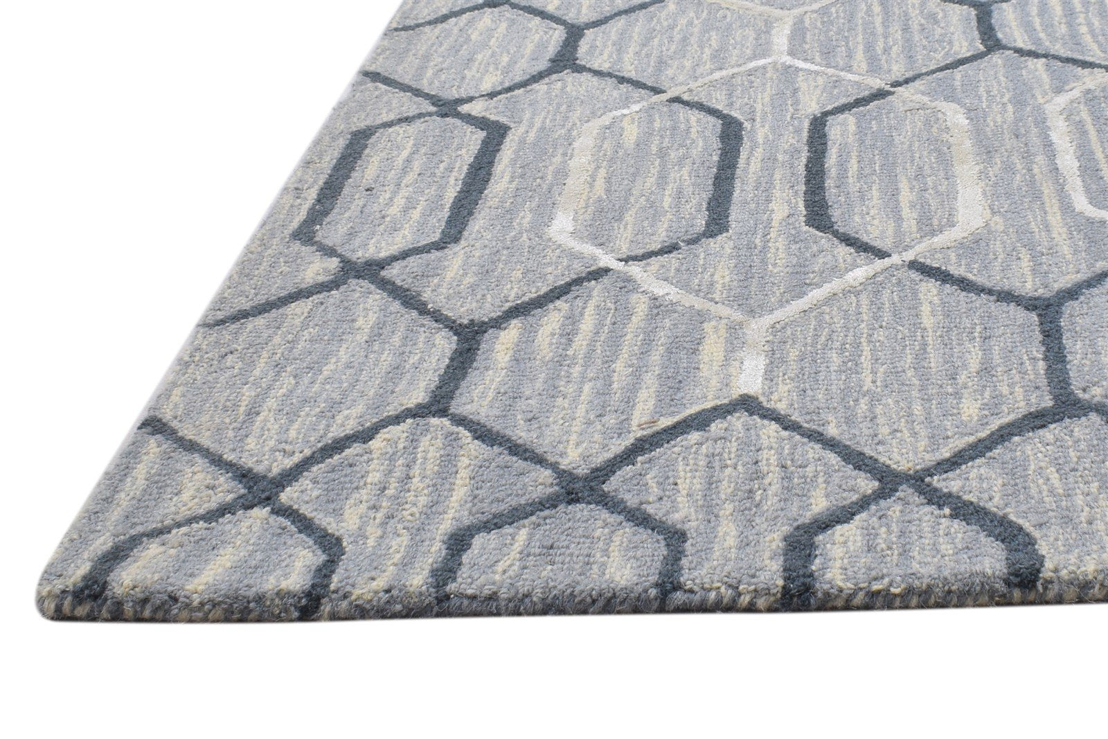 Wool Grey Rug 5' X 8' Modern Hand Tufted Moroccan Geometric Room Size Carpet   7864108712085