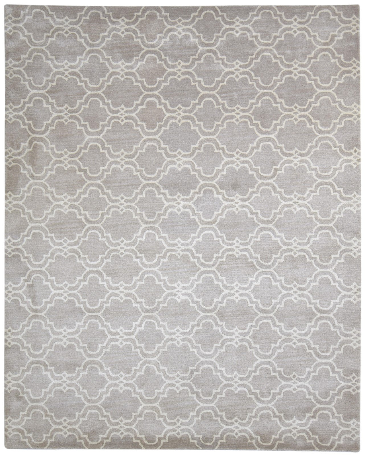 Wool Grey Rug 8' X 10' Modern Hand Tufted Moroccan Scroll Tile Large Carpet   7864116641941