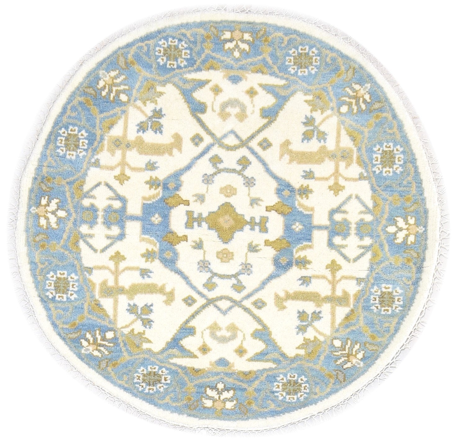 Wool Ivory Rug 4' X 4' Persian Hand Knotted Oushak Oriental Room Size Round   7864835702933