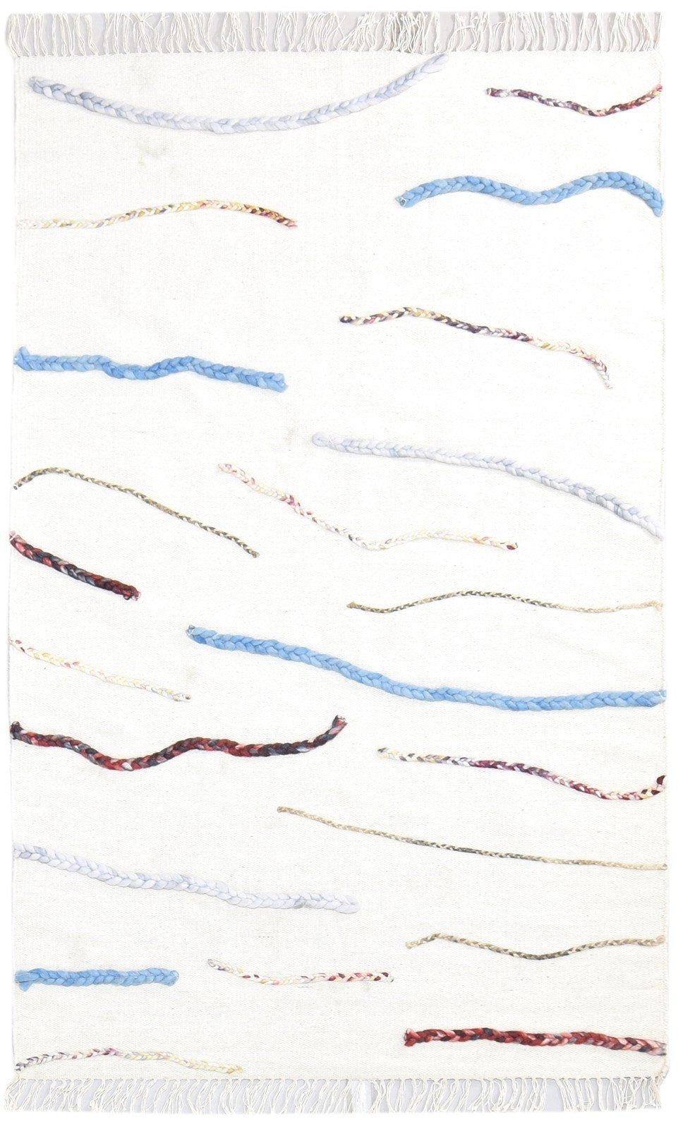 Wool Ivory Rug 4' X 6' Modern Hand Woven Scandinavian Abstract Room Size Carpet   7865004753045