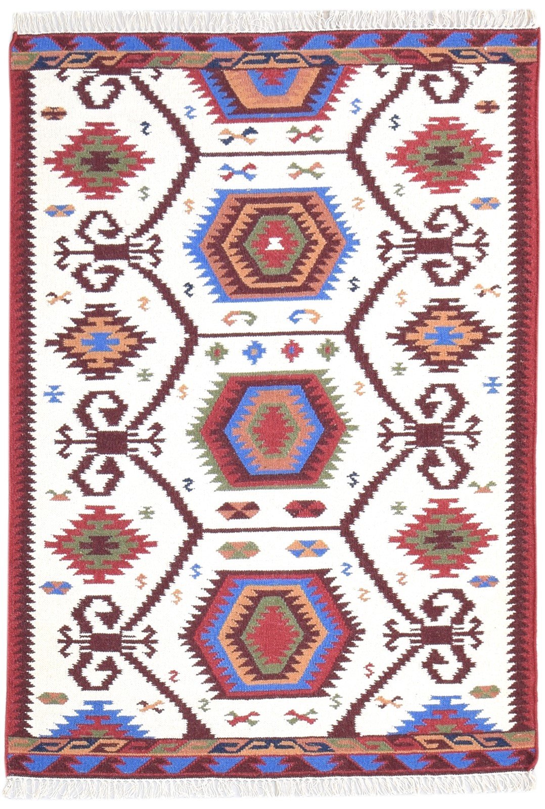 Wool Ivory Rug 4' X 6' Persian Dhurrie Southwestern Tribal Room Size Carpet   7864993153173