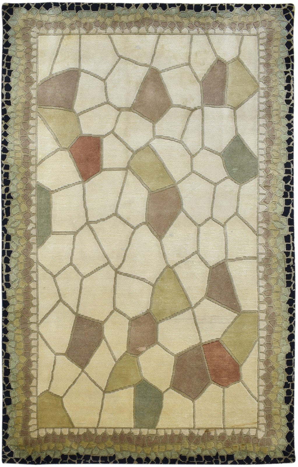 Wool Ivory Rug 5' X 8' Modern Hand Knotted Indian Abstract Room Size Carpet   7860692484245