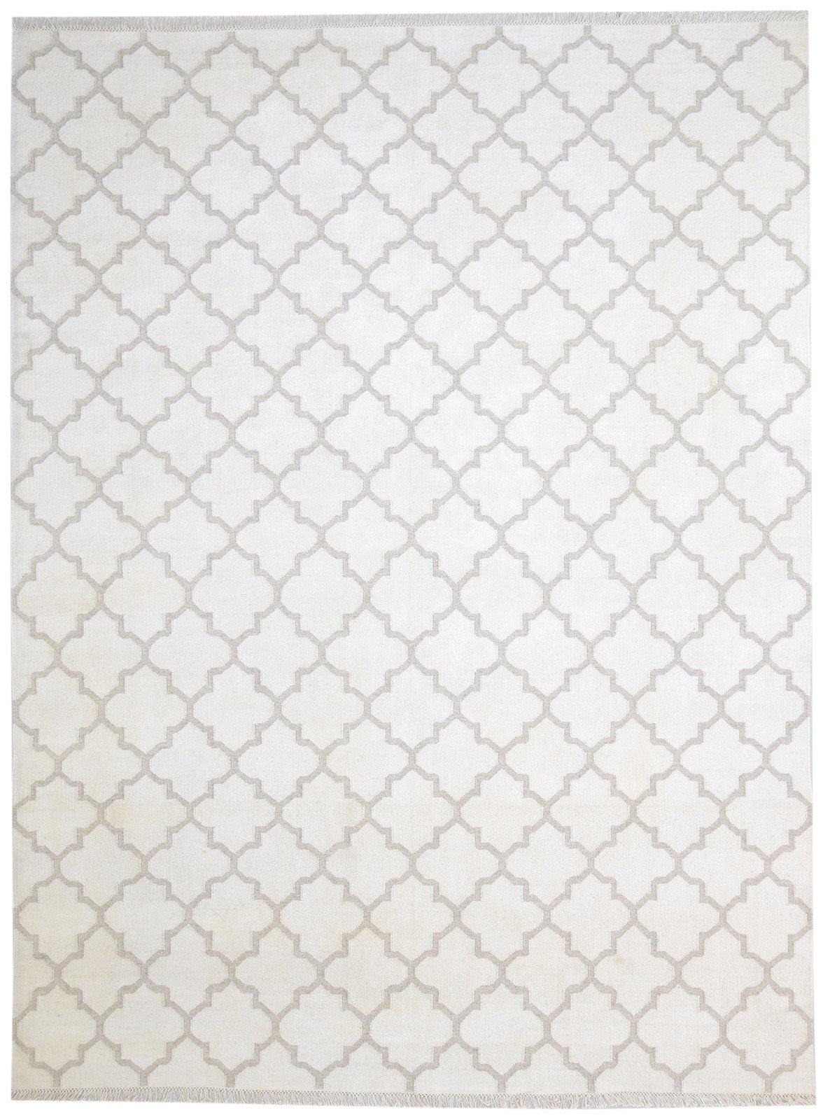 Wool Ivory Rug 8' X 10' Modern Dhurrie Scandinavian Scroll Tile Large Carpet   7864805621909