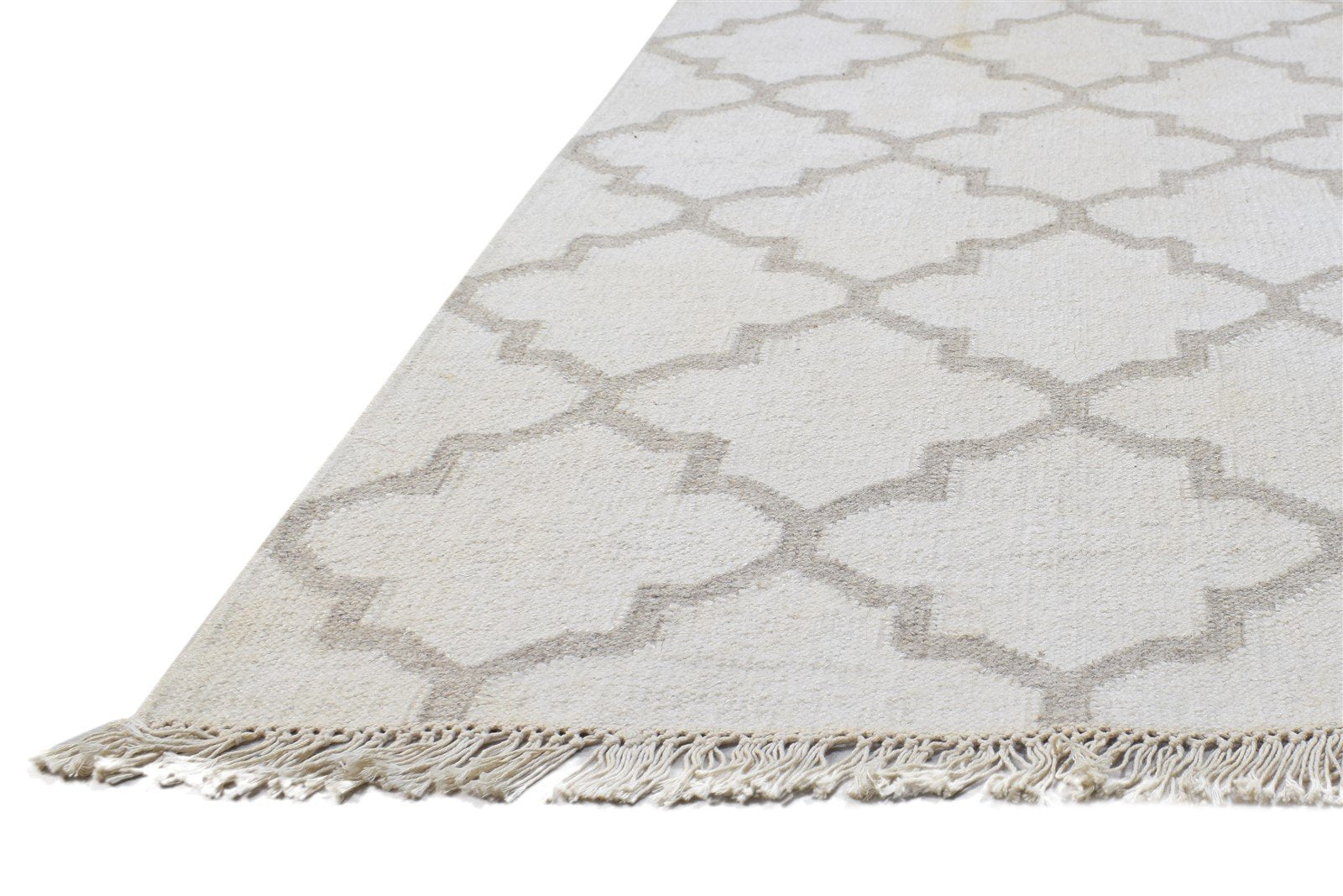Wool Ivory Rug 8' X 10' Modern Dhurrie Scandinavian Scroll Tile Large Carpet   7864805621909