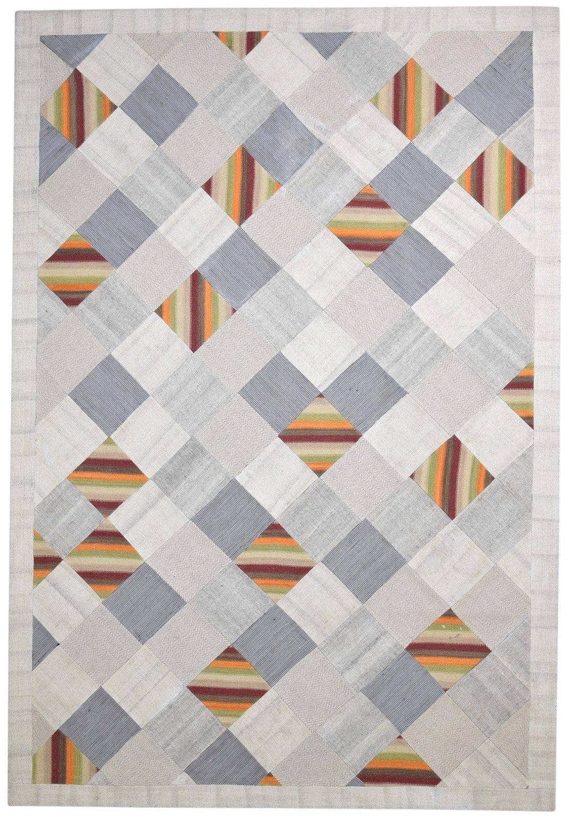 Wool Ivory Rug 8' X 11' Modern Hand Tufted Scandinavian Geometric Large Carpet   7864109400213