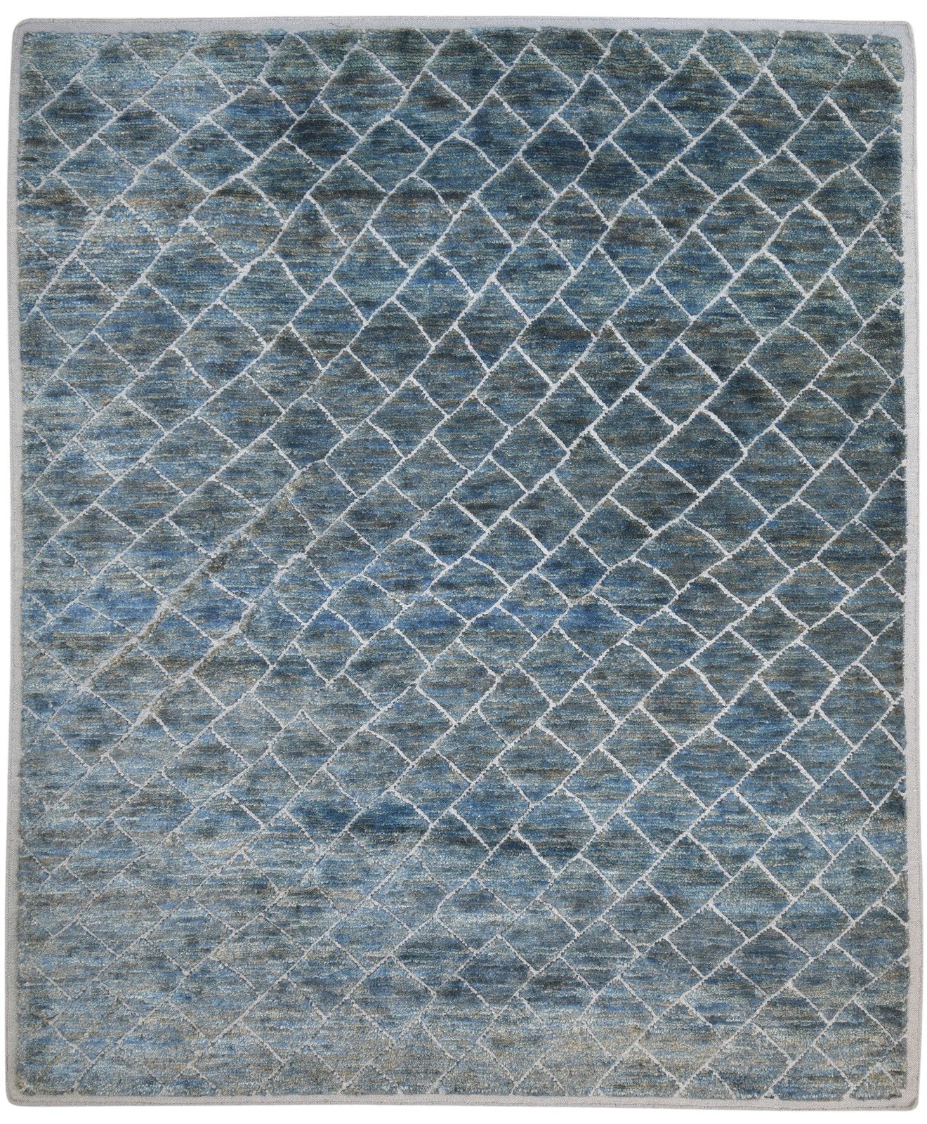 Wool / Jute Blue Rug 8' X 10' Modern Hand Knotted Moroccan Trellis Large Carpet   7864787107989
