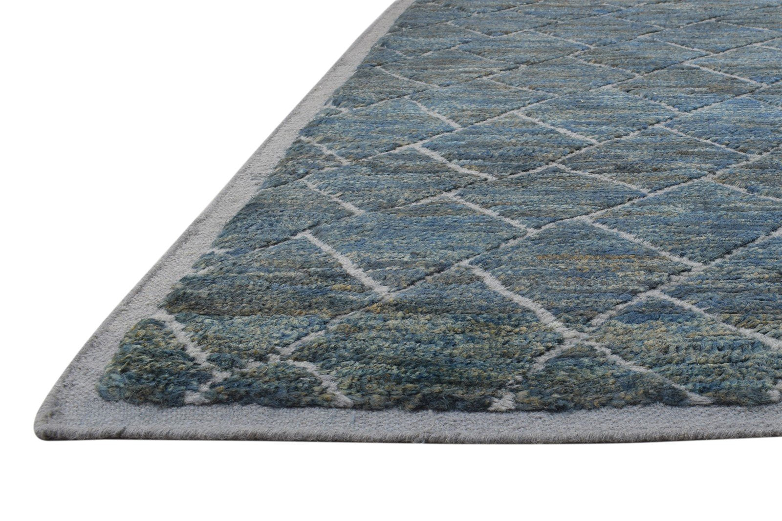Wool / Jute Blue Rug 8' X 10' Modern Hand Knotted Moroccan Trellis Large Carpet   7864787107989