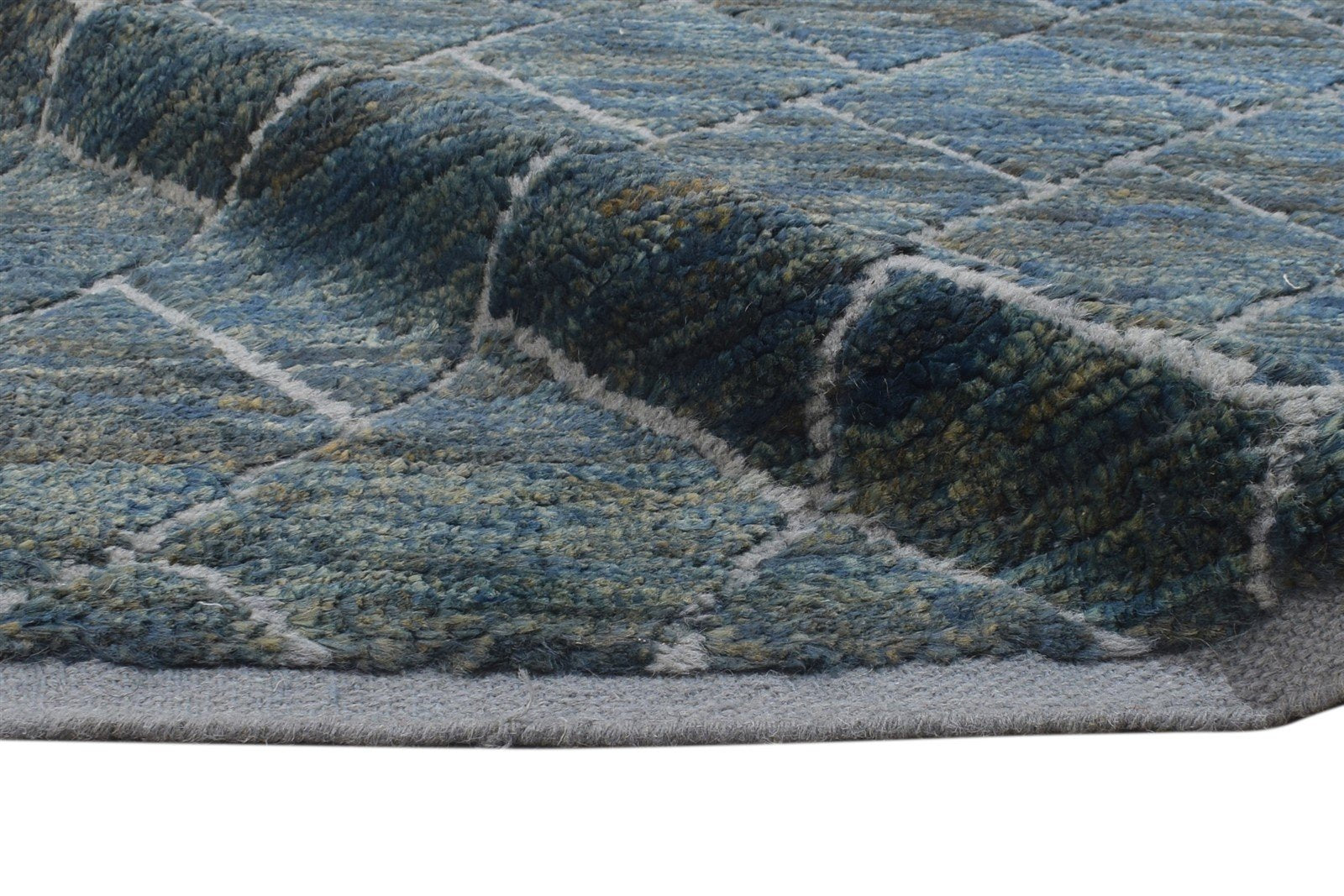Wool / Jute Blue Rug 8' X 10' Modern Hand Knotted Moroccan Trellis Large Carpet   7864787107989