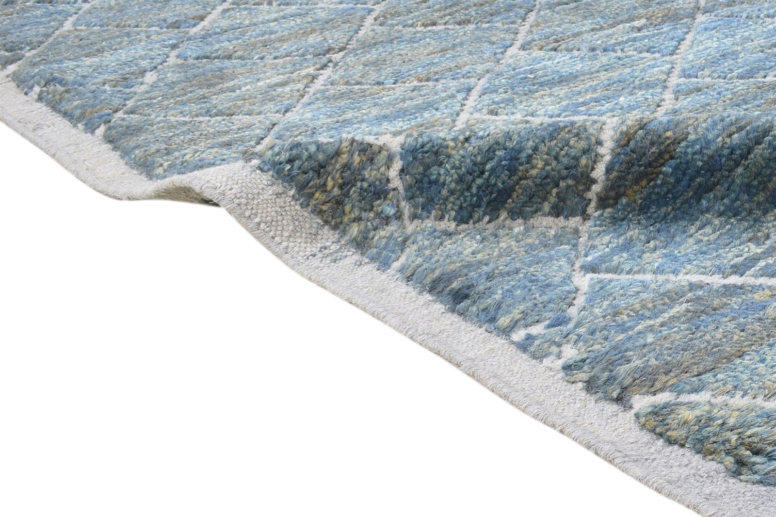 Wool / Jute Blue Rug 8' X 10' Modern Hand Knotted Moroccan Trellis Large Carpet   7864787107989