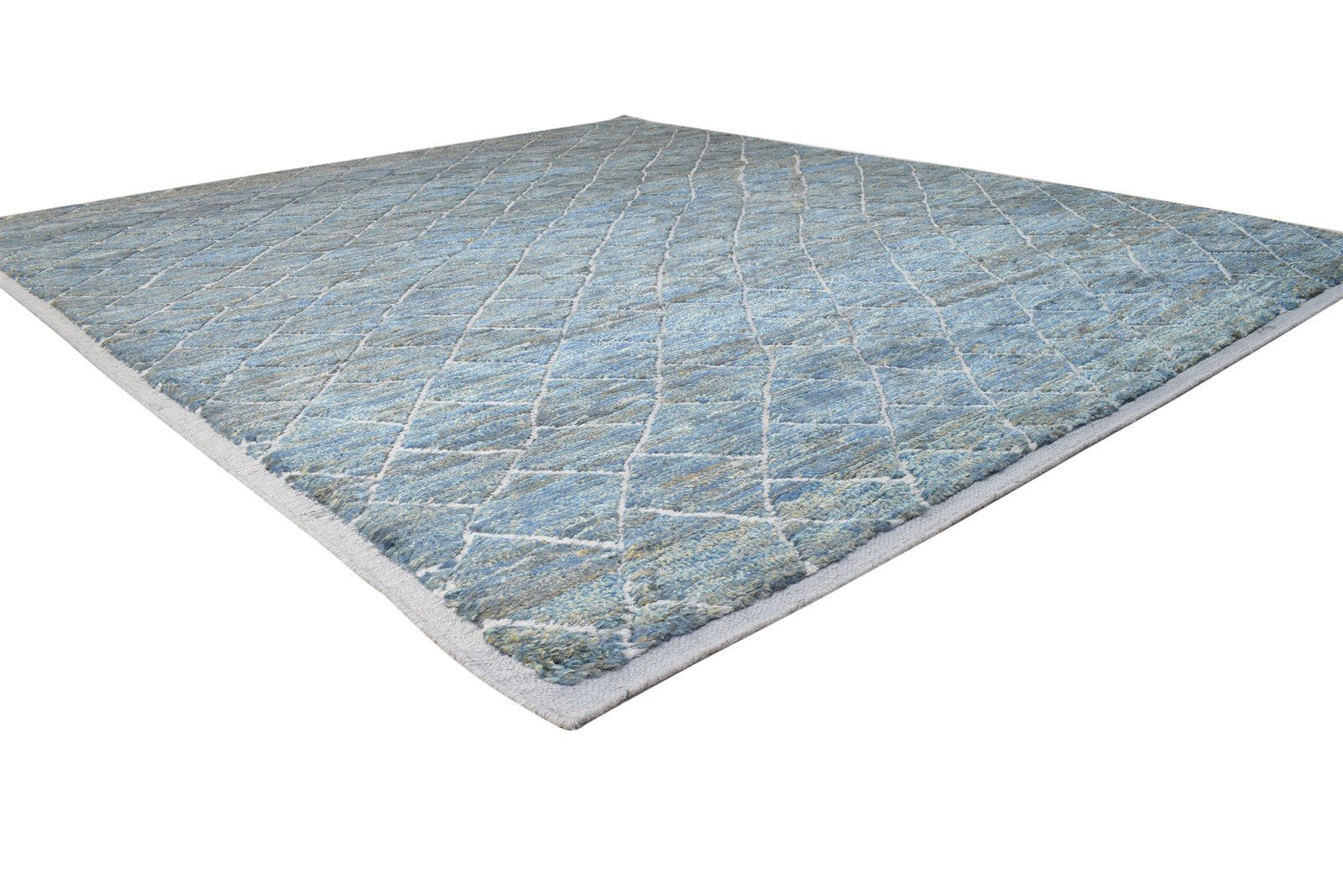Wool / Jute Blue Rug 8' X 10' Modern Hand Knotted Moroccan Trellis Large Carpet   7864787107989