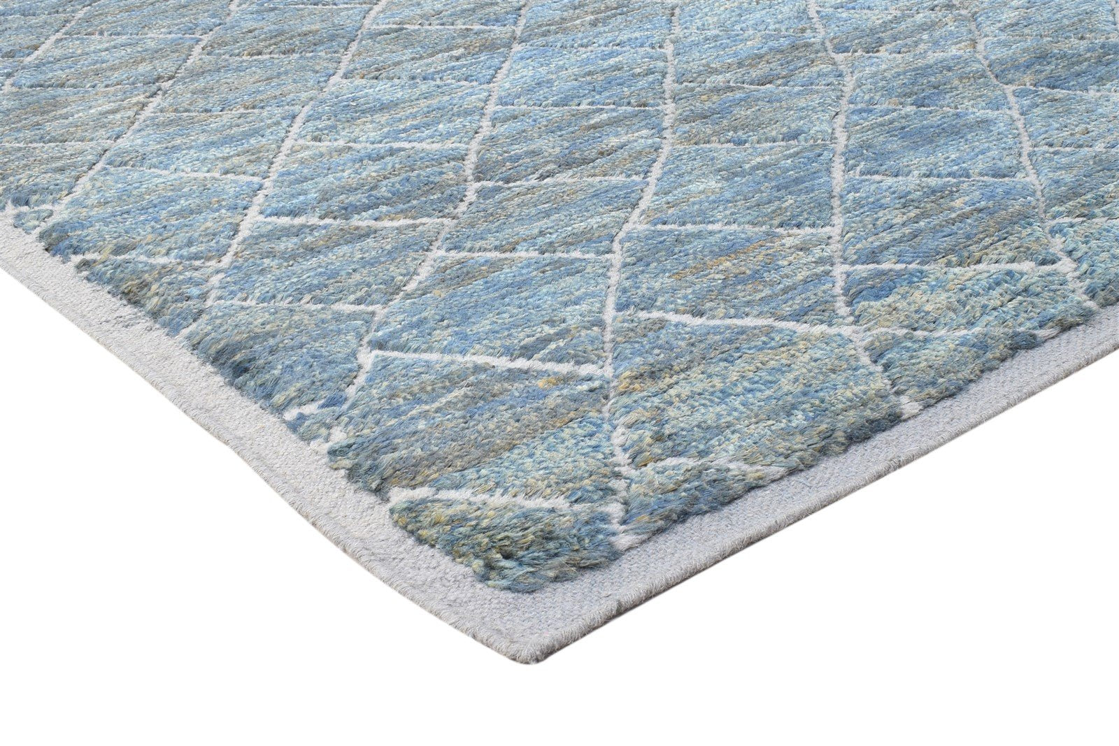 Wool / Jute Blue Rug 8' X 10' Modern Hand Knotted Moroccan Trellis Large Carpet   7864787107989