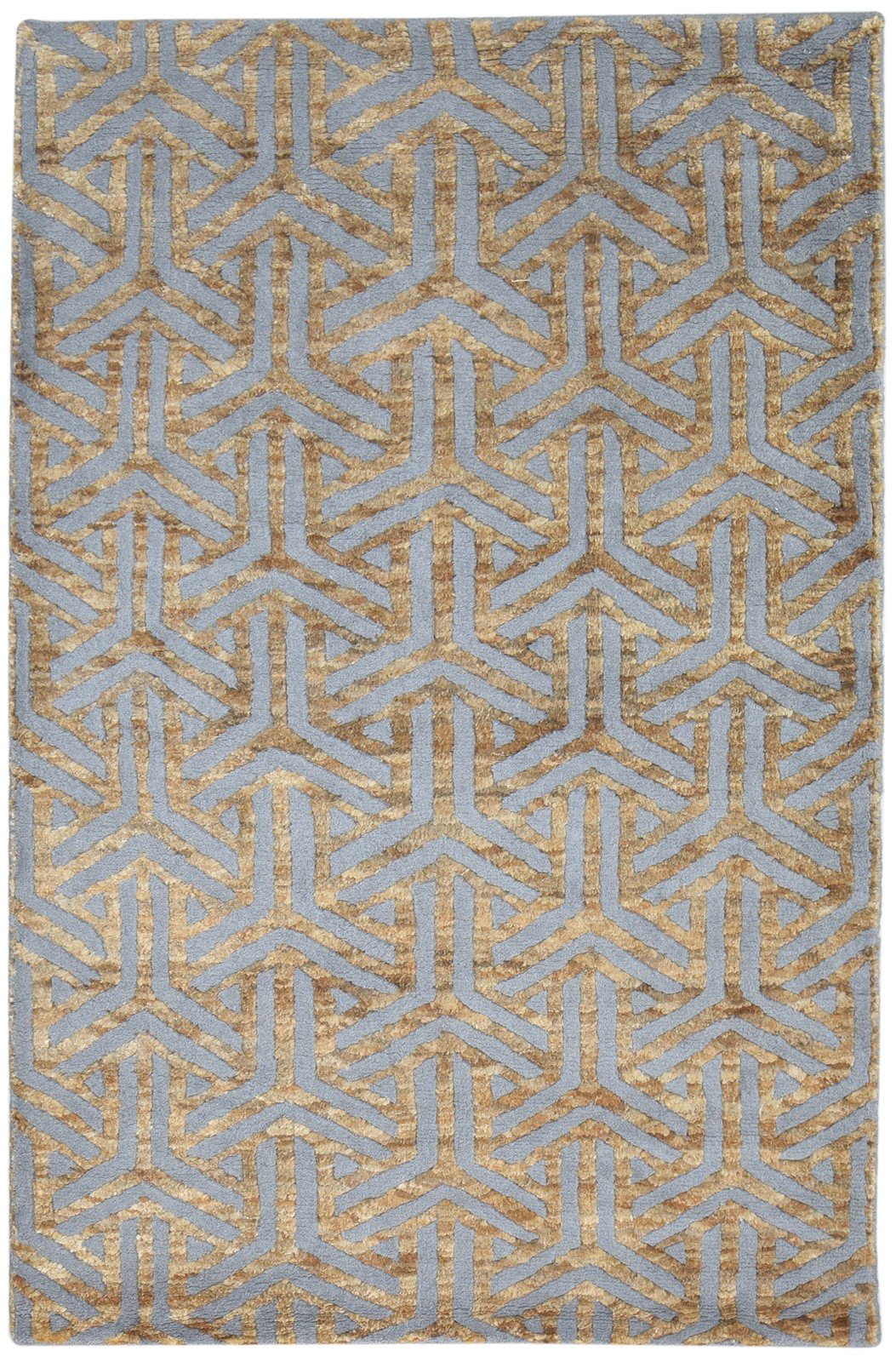 Wool / Jute Gold Rug 5X8 Modern Hand Knotted Scandinavian Geometric Room Size   7864790220949