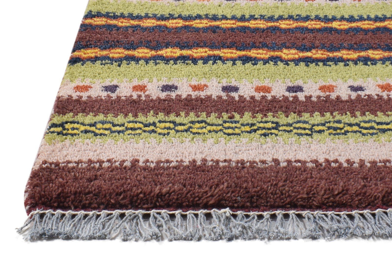 Wool Multi Color Rug 1X2 Southwestern Hand Knotted Gabbeh Striped Small Carpet   7865060327573