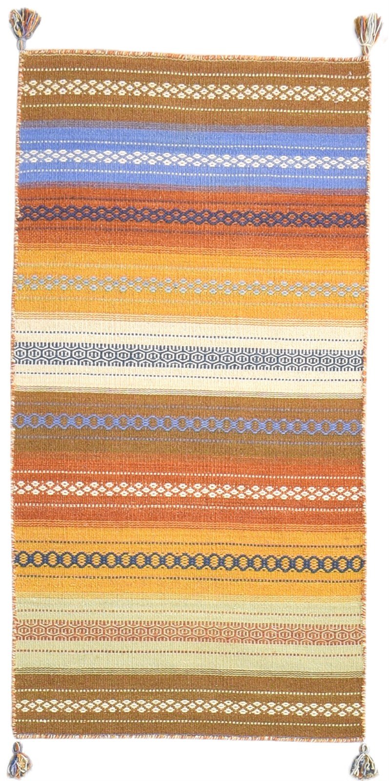 Wool Multi Color Rug 2'6 X 4' Modern Dhurrie Bokhara Striped Small Carpet   7865082216597