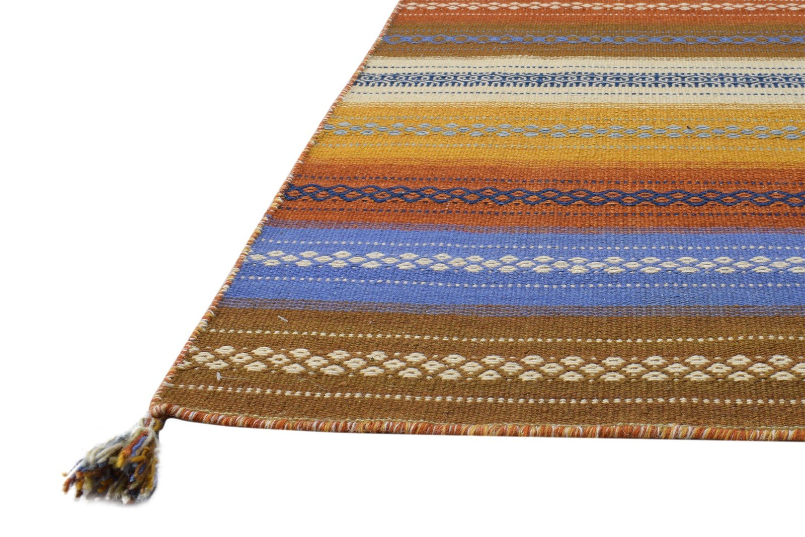 Wool Multi Color Rug 2'6 X 4' Modern Dhurrie Bokhara Striped Small Carpet   7865082216597