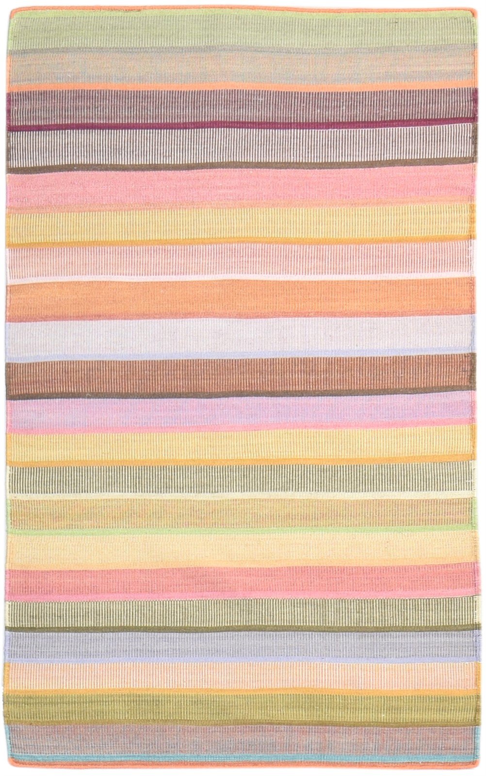 Wool Multi Rug 3' X 5' Modern Dhurrie Scandinavian Striped Room Size Carpet   7864991121557