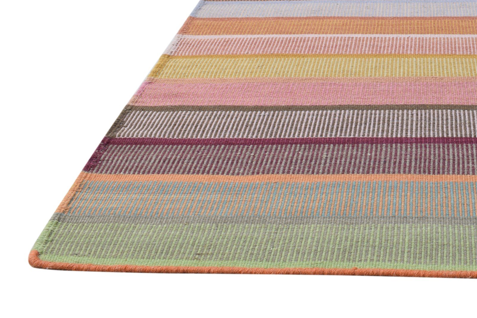 Wool Multi Rug 3' X 5' Modern Dhurrie Scandinavian Striped Room Size Carpet   7864991121557