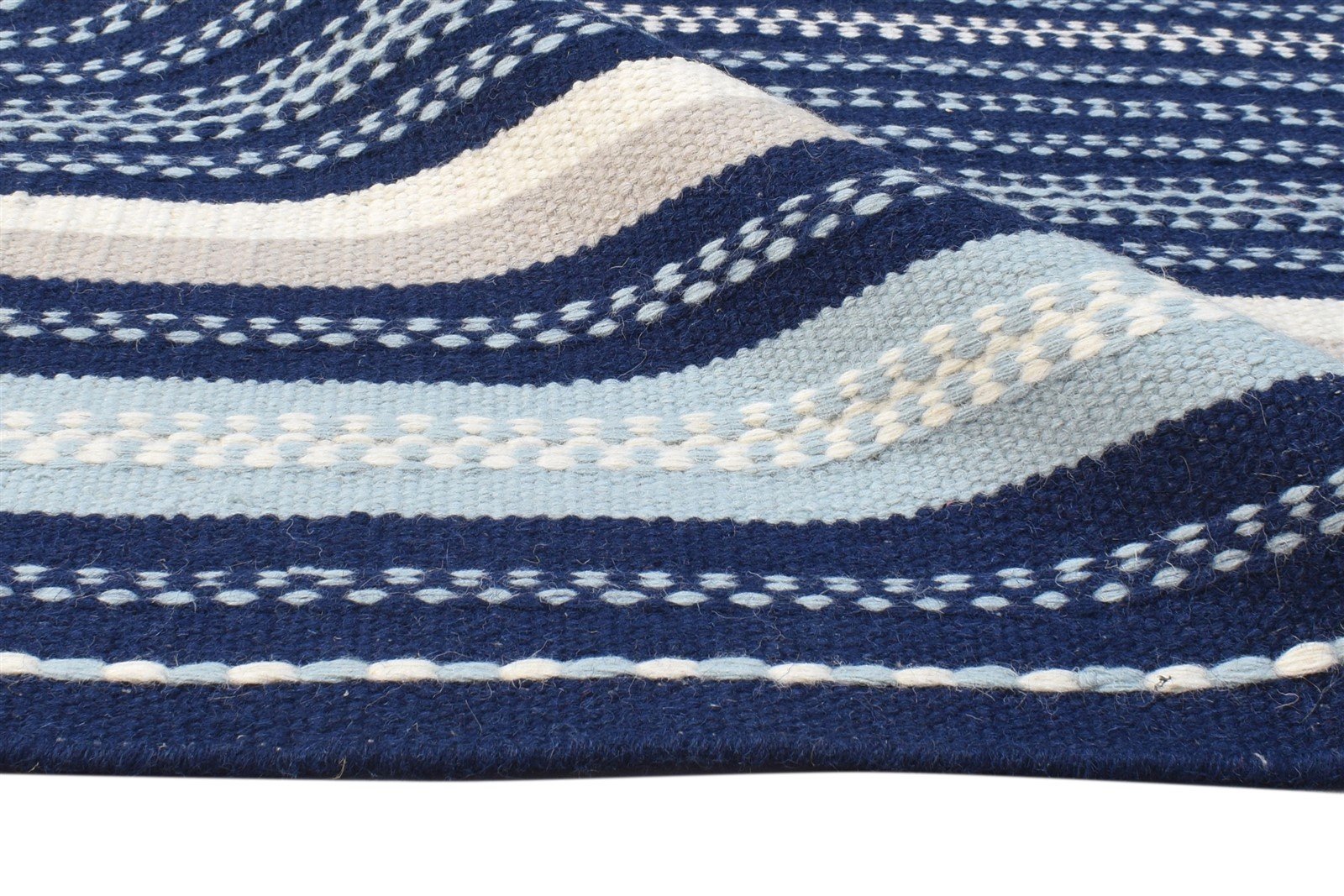 Wool Navy Blue Rug 5' X 8' Modern Dhurrie Scandinavian Striped Room Size Carpet   7865051840661