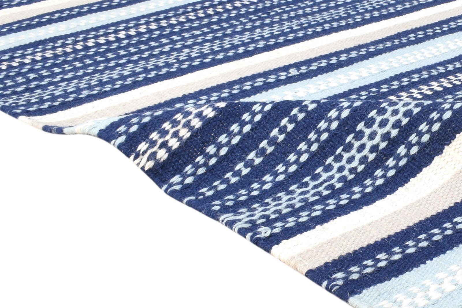 Wool Navy Blue Rug 5' X 8' Modern Dhurrie Scandinavian Striped Room Size Carpet   7865051840661