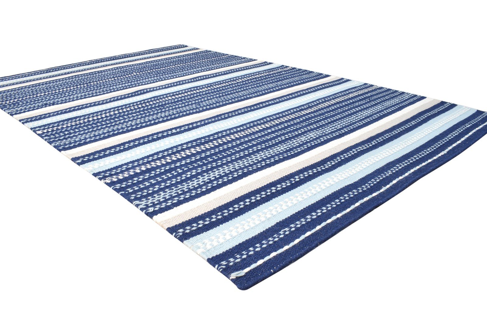 Wool Navy Blue Rug 5' X 8' Modern Dhurrie Scandinavian Striped Room Size Carpet   7865051840661