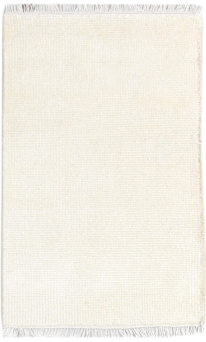 Wool Off-White Rug 2' X 3' Modern Hand Knotted Scandinavian Solid Small Carpet   7865124389013