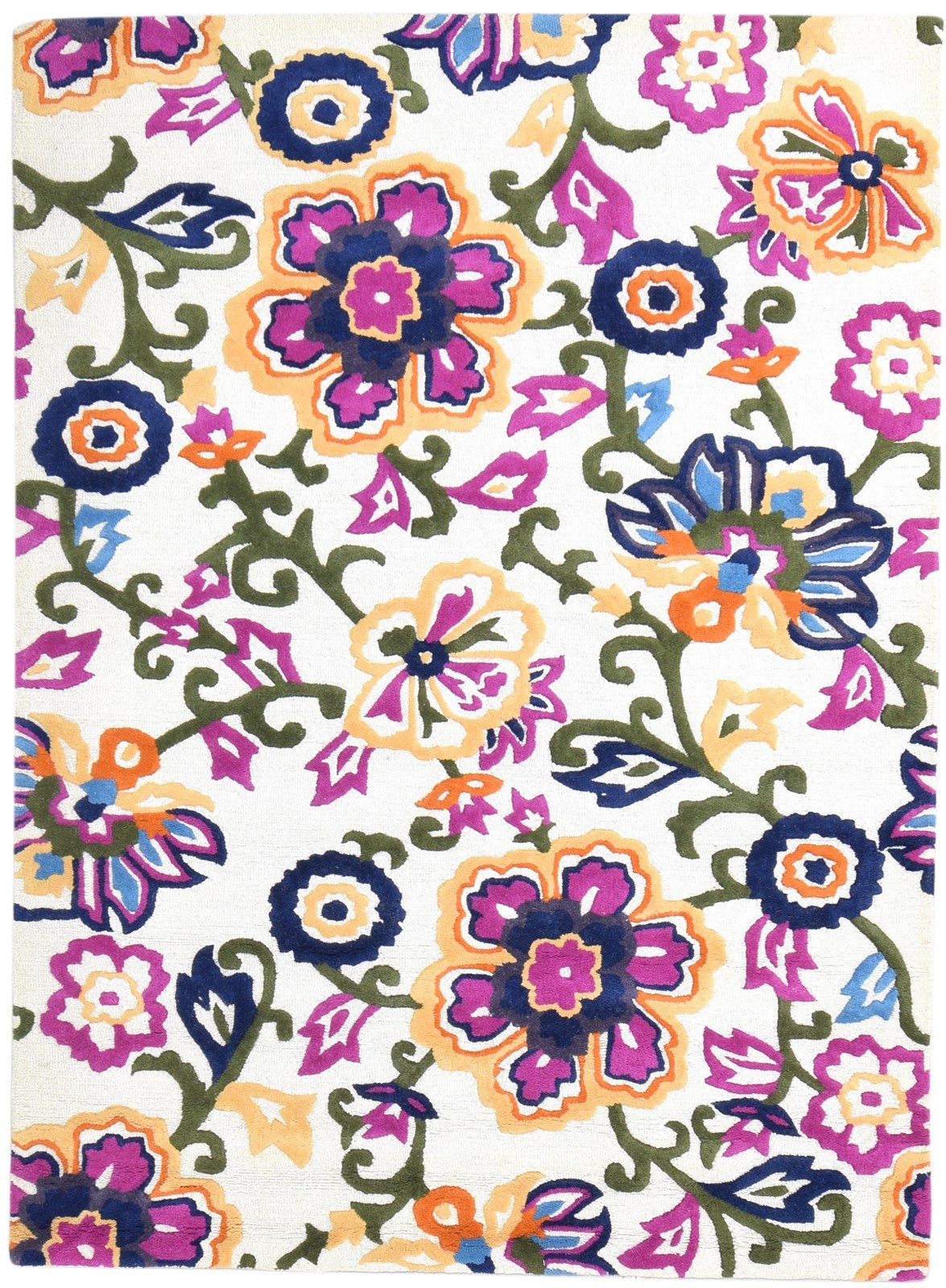 Wool Off-White Rug 6' X 8' Modern Hand Tufted French Floral Room Size Carpet   7865055805589