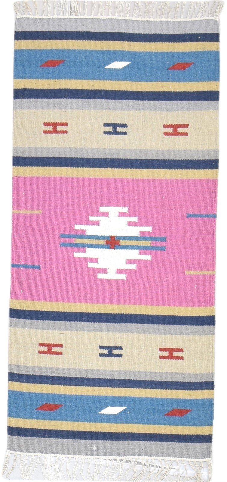 Wool Pink Rug 2' X 5' Persian Dhurrie Oriental Tribal Small Carpet   7864350408853