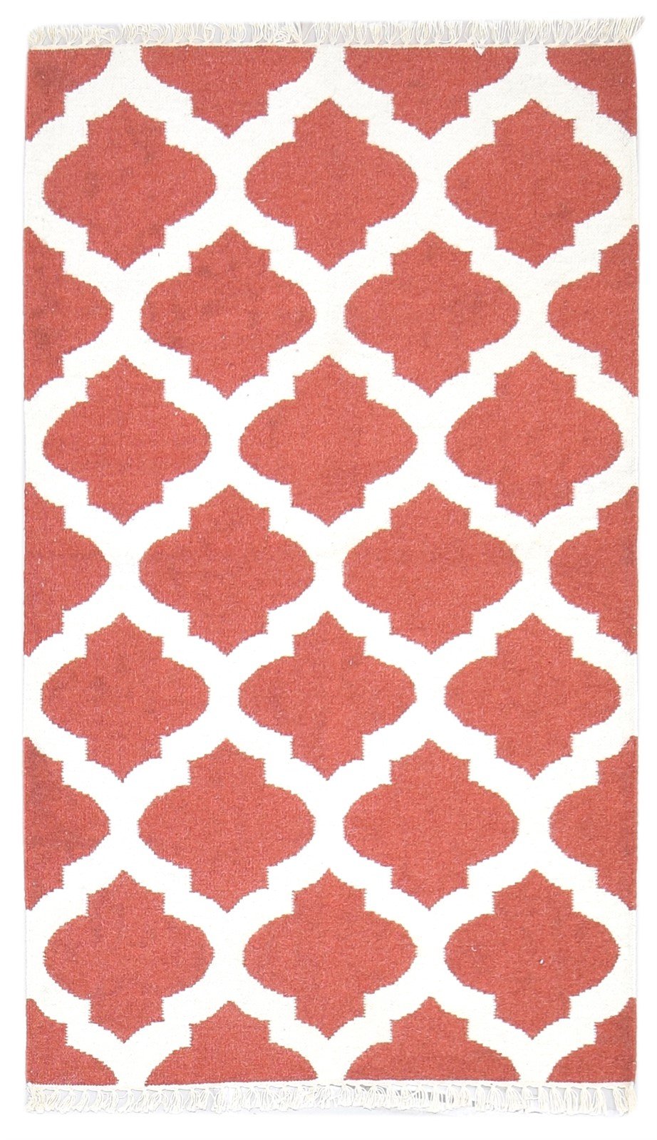 Wool Pink Rug 3' X 5' Modern Dhurrie Moroccan Trellis Small Carpet   7864378753173