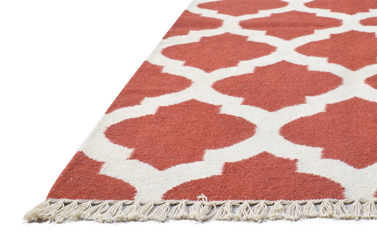 Wool Pink Rug 3' X 5' Modern Dhurrie Moroccan Trellis Small Carpet   7864378753173