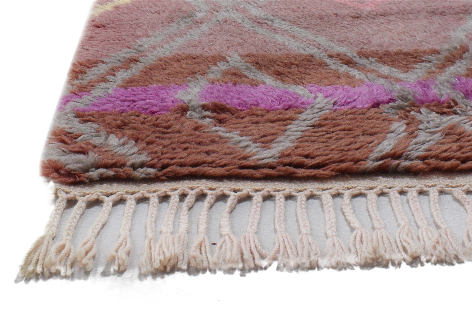 Wool Pink Rug 3' X 5' Shag Hand Knotted Moroccan Geometric Small Carpet   7864091607189