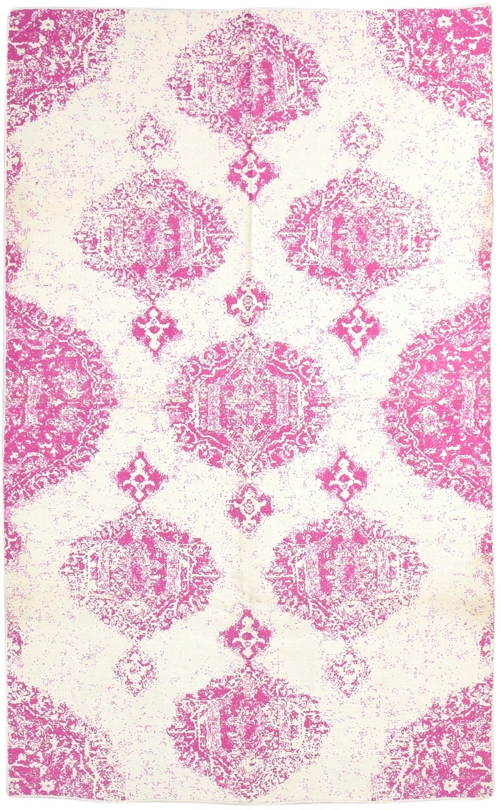 Wool Pink Rug 5' X 8' Modern Dhurrie Bohemian Damask Room Size Carpet   7865166037141