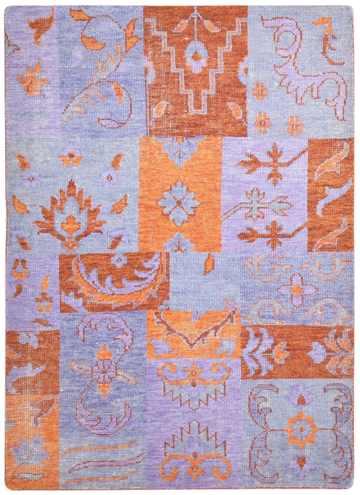 Wool Purple Rug 5' X 8' Modern Hand Knotted Oriental Patchwork Room Size Carpet   7865073762453