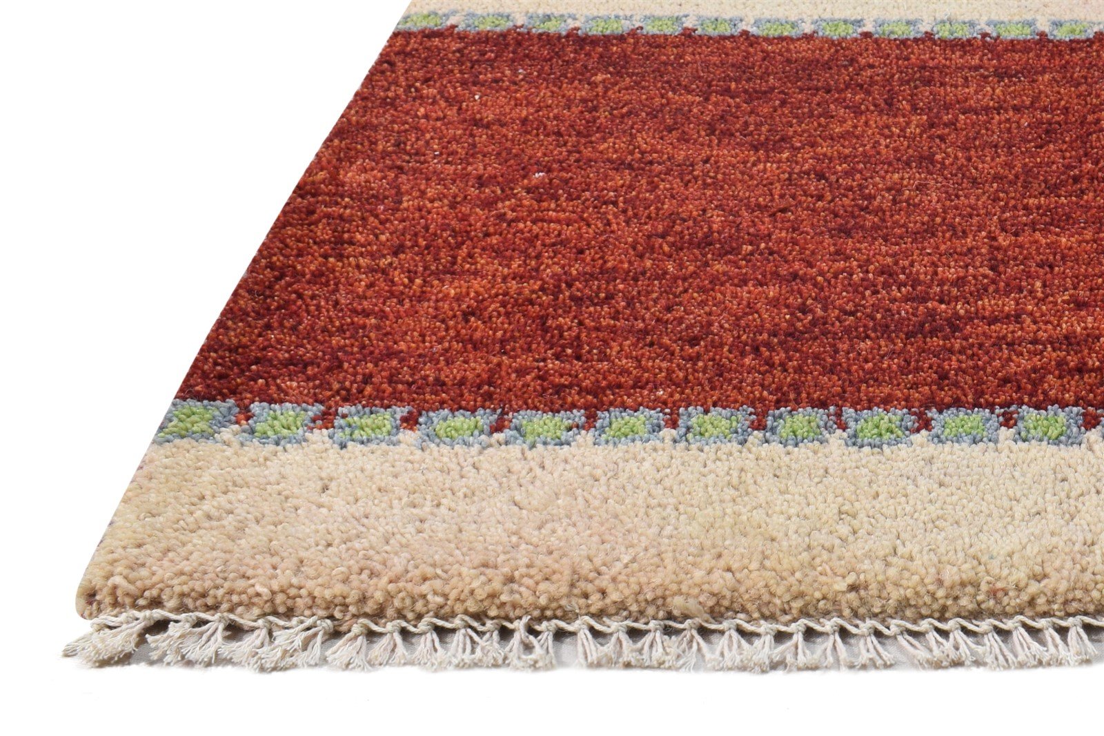 Wool Red Rug 1' X 2' Southwestern Hand Knotted Gabbeh Striped Small Carpet   7865090539669