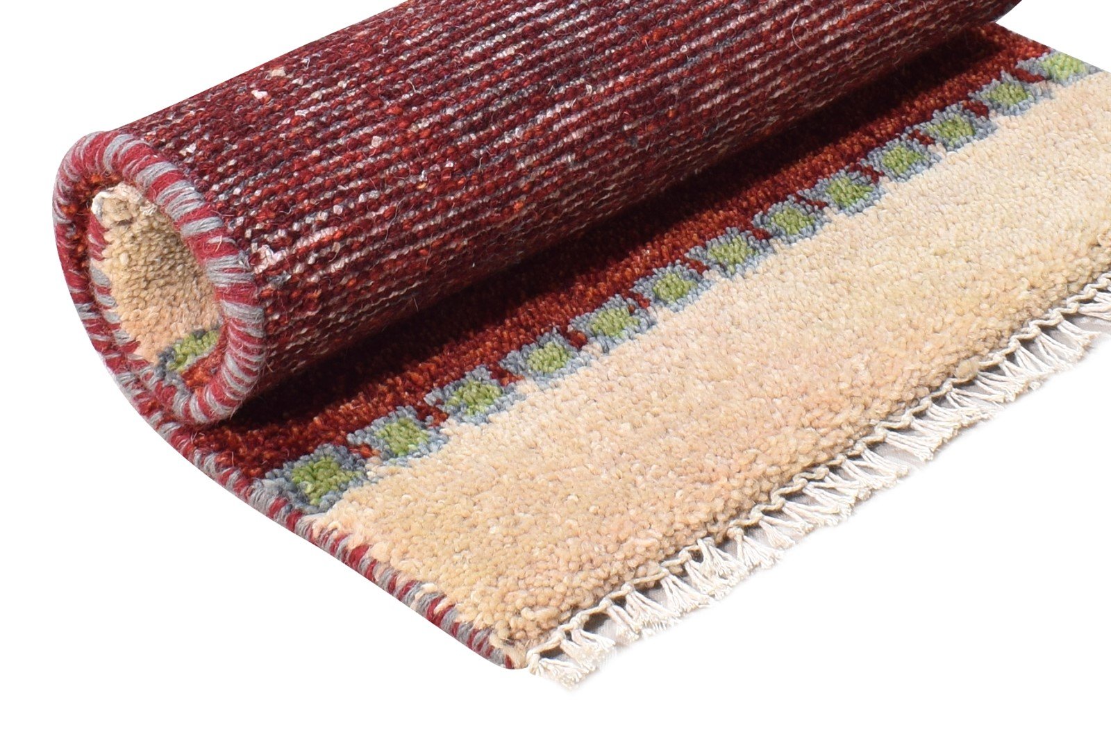 Katinka Wool Red Rug 1' X 2' Southwestern Hand Knotted Gabbeh Striped   7865090539669