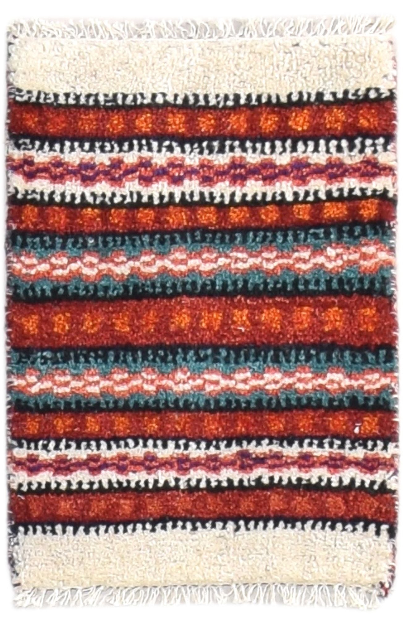 Wool Red Rug 1' X 2' Southwestern Hand Knotted Gabbeh Striped Small Carpet   7865082380437
