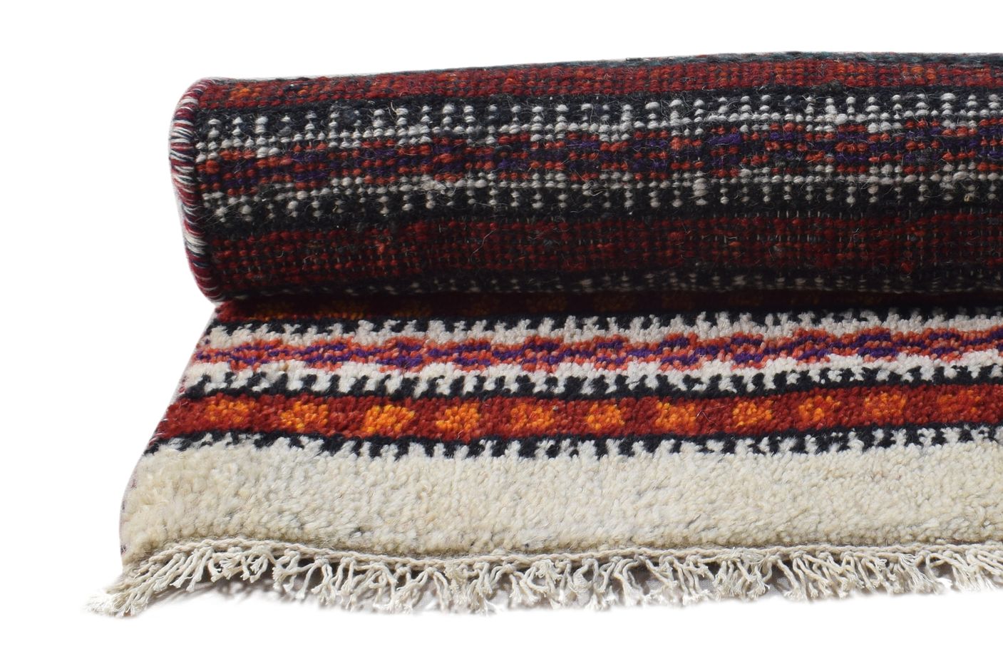 Wool Red Rug 1' X 2' Southwestern Hand Knotted Gabbeh Striped Small Carpet   7865082380437