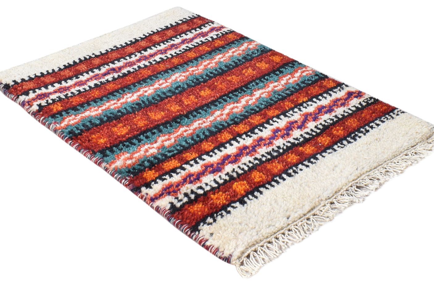 Wool Red Rug 1' X 2' Southwestern Hand Knotted Gabbeh Striped Small Carpet   7865082380437