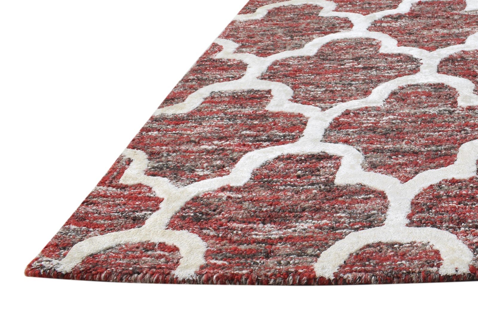 Wool Red Rug 2' X 3' Modern Hand Tufted Moroccan Scroll Tile Small Carpet   7865076351125