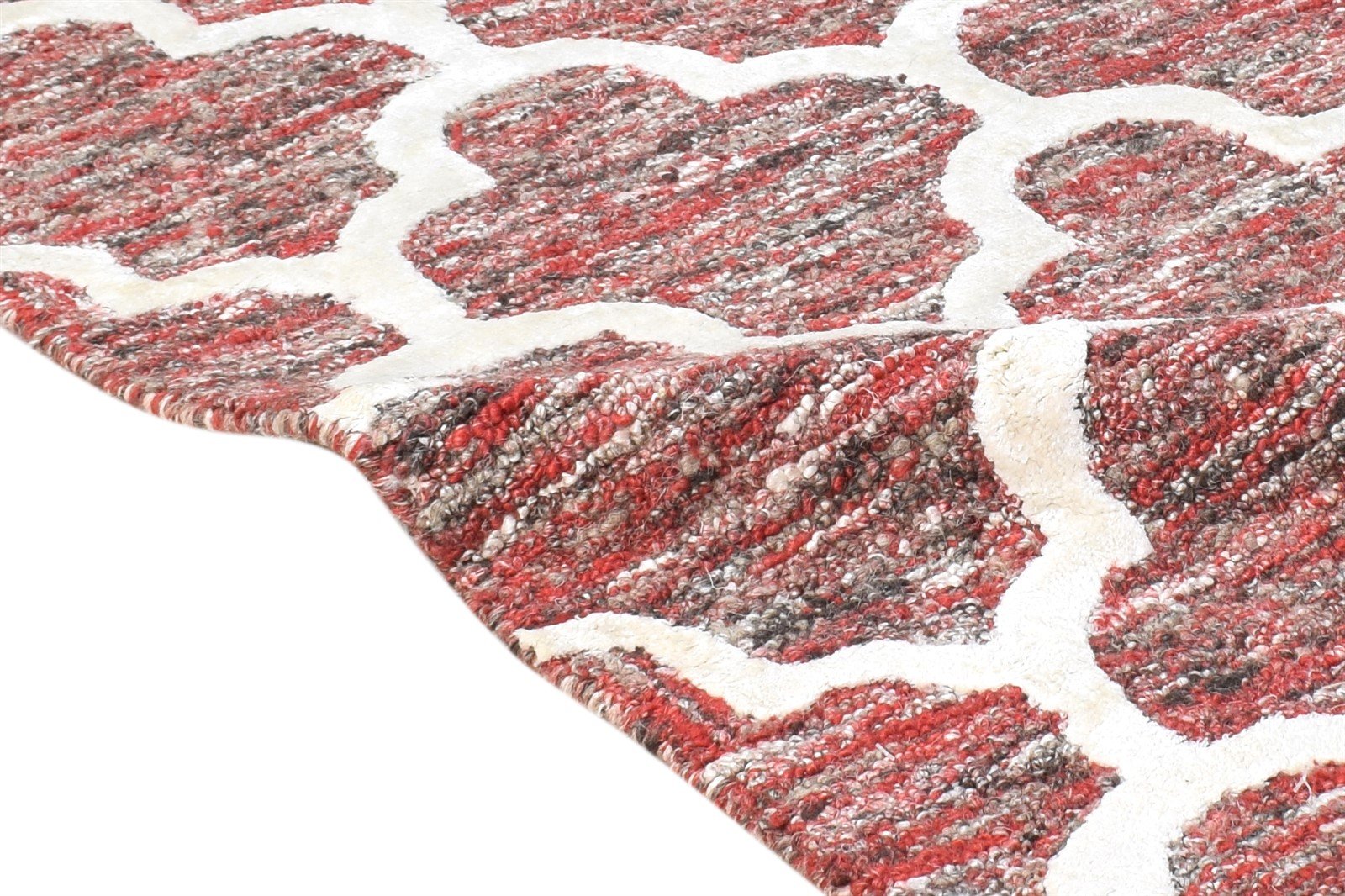 Maridel Wool Red Rug 2' X 3' Modern Hand Tufted Moroccan Scroll Tile   7865076351125