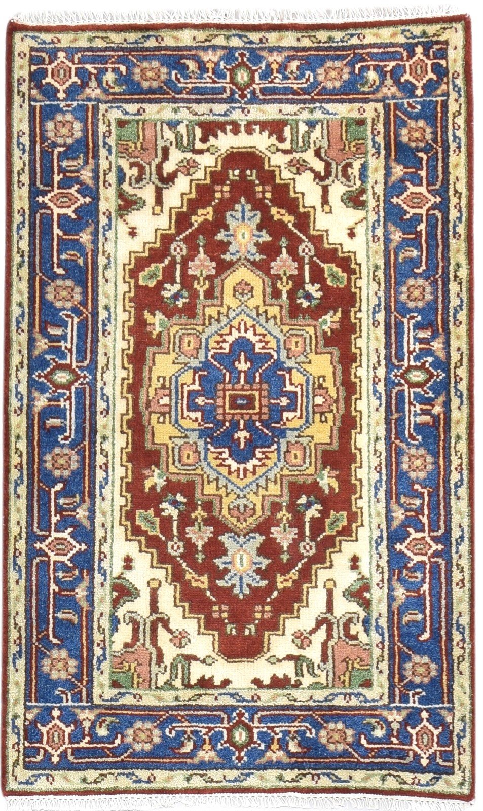 Wool Red Rug 3' X 5' Persien Hand Knotted Heriz-Indian Oriental Room Size Carpet   7865092472981