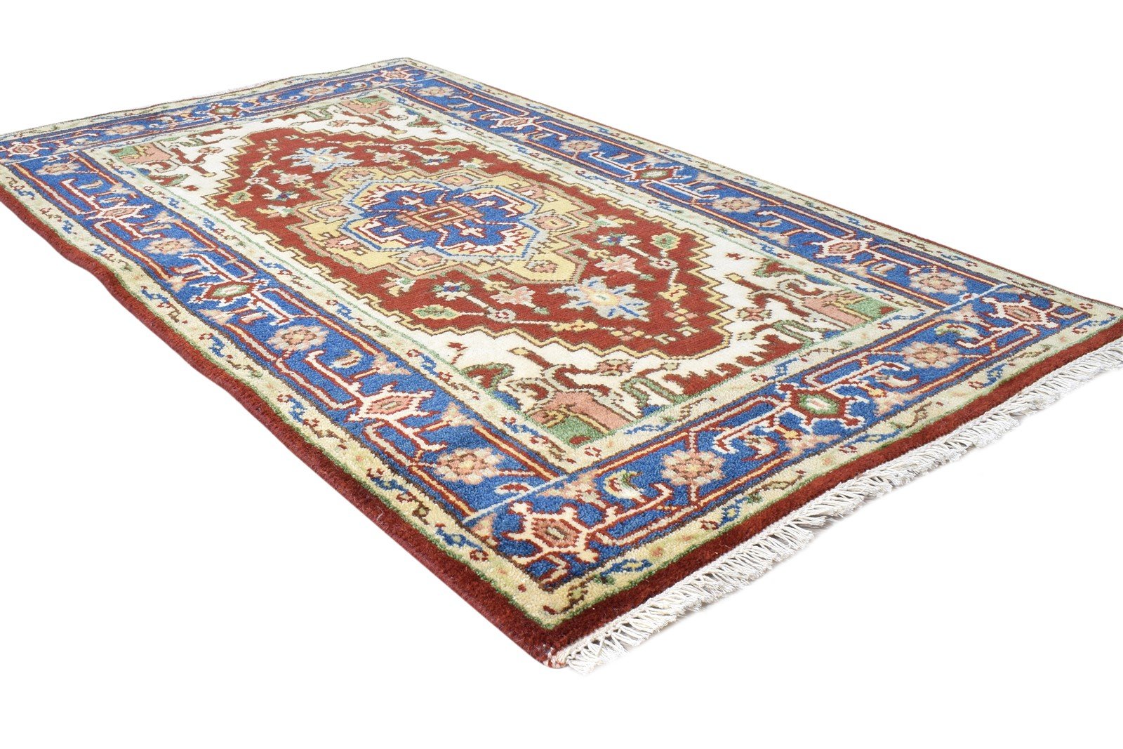 Wool Red Rug 3' X 5' Persien Hand Knotted Heriz-Indian Oriental Room Size Carpet   7865092472981