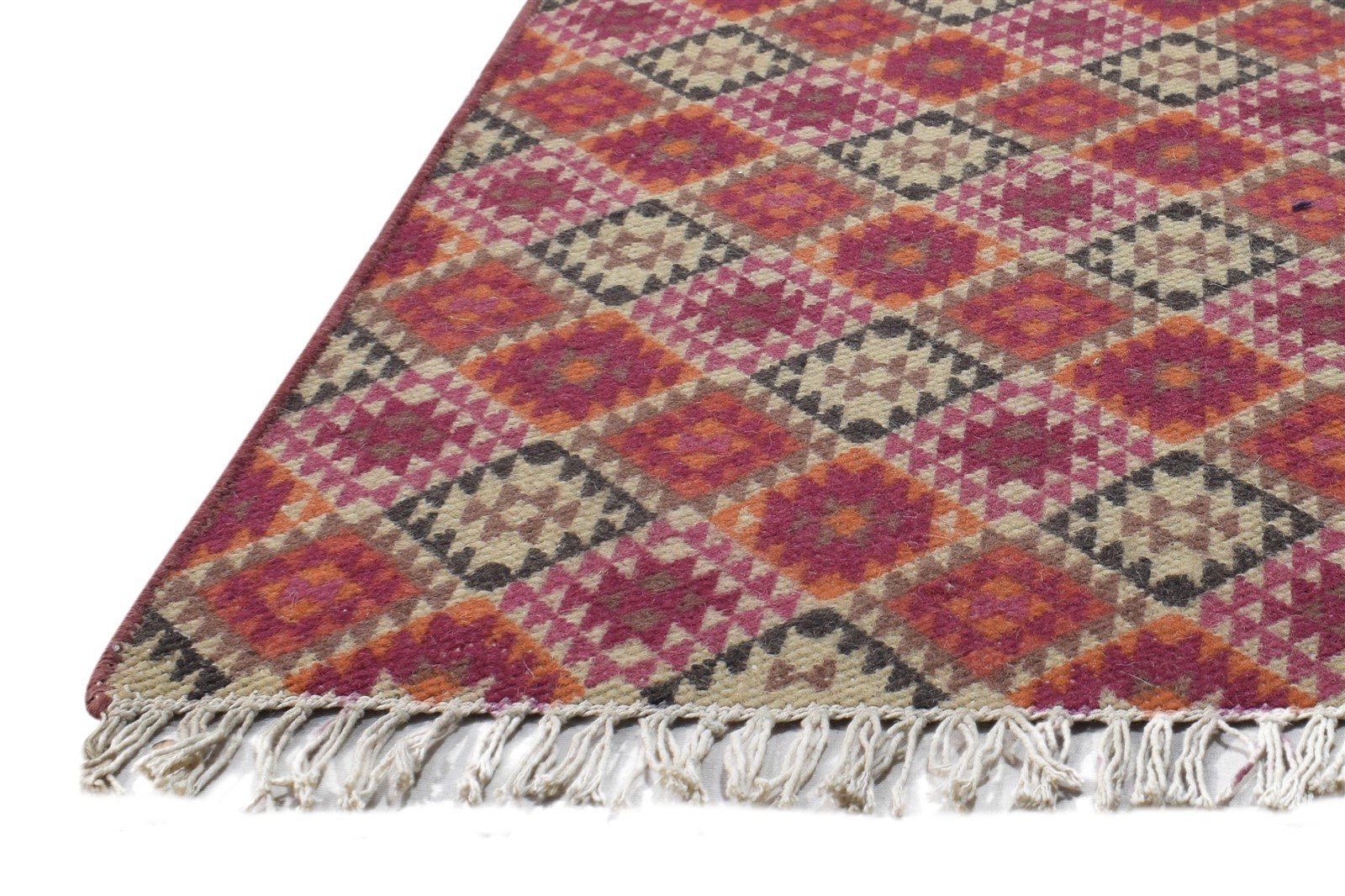 Wool Red Rug 4' X 3' Tribal Dhurrie Southwestern Tribal Room Size Carpet   7864673435797