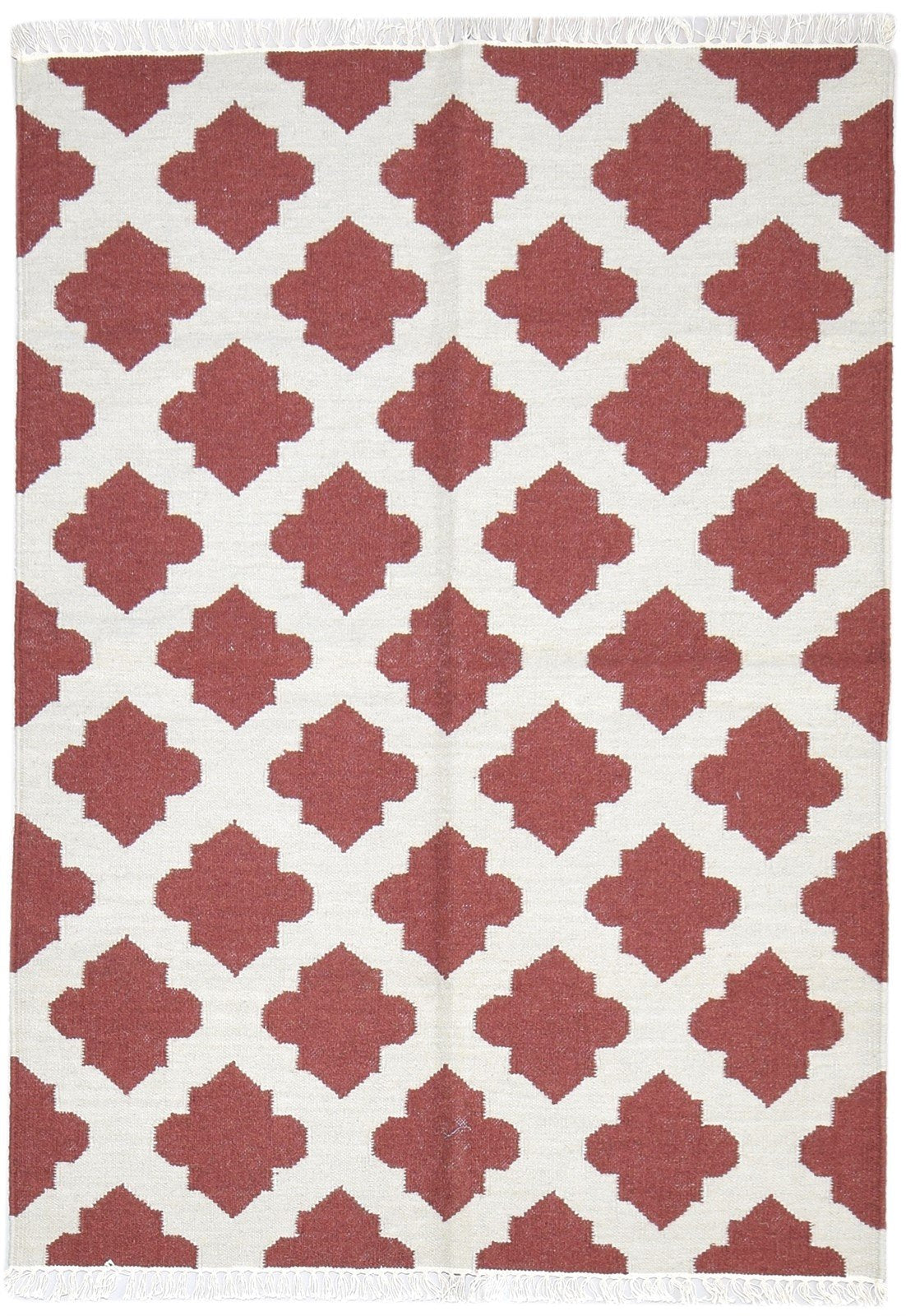 Wool Red Rug 4' X 6' Modern Dhurrie Moroccan Trellis Room Size Carpet   7864390287509