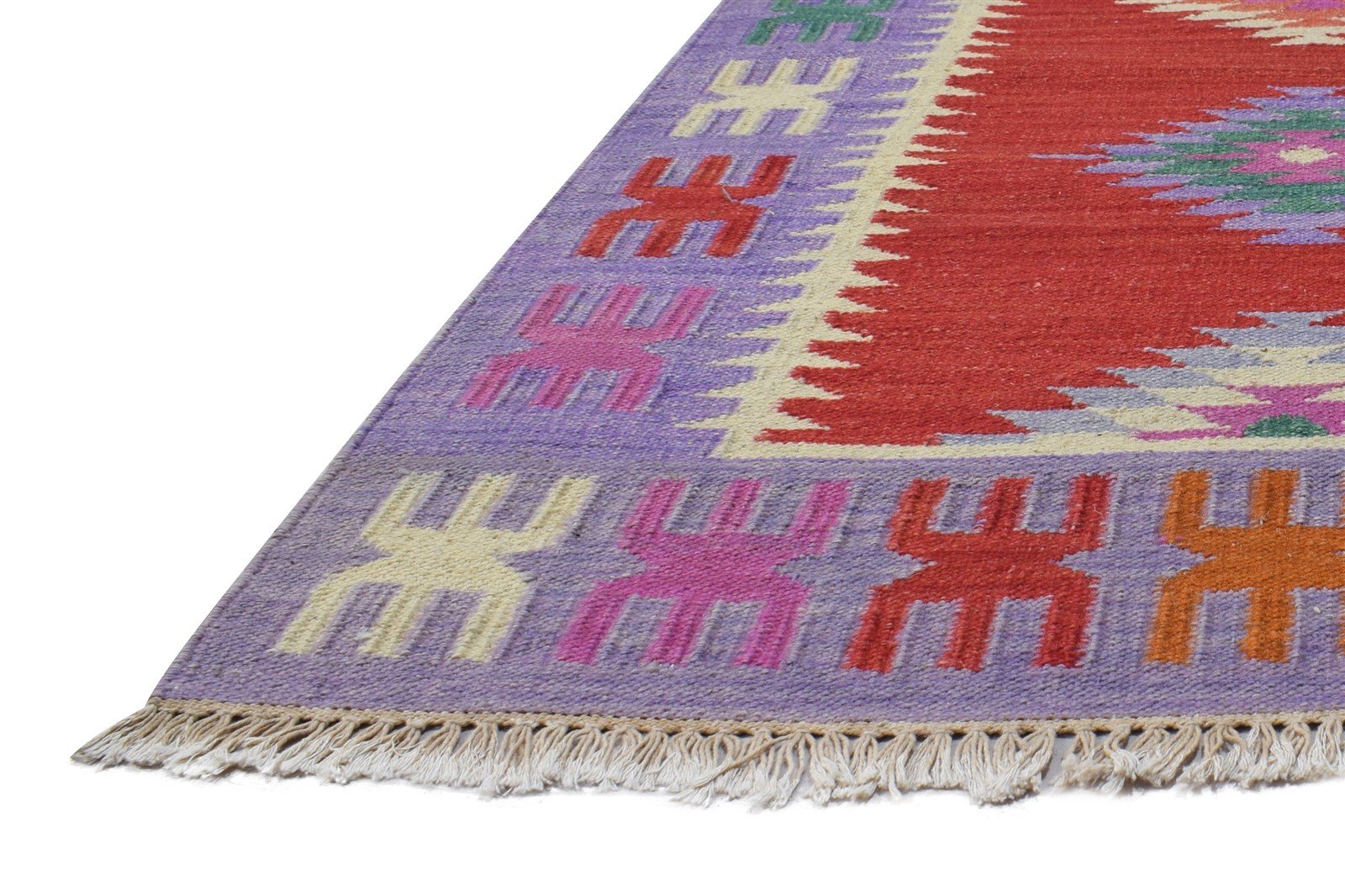 Wool Red Rug 4' X 6' Southwestern Dhurrie American Tribal Room Size Carpet   7865002033301