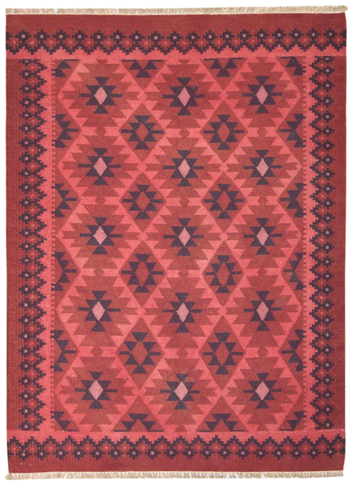 Wool Red Rug 6' X 8' Southwestern Dhurrie American Tribal Room Size Carpet   7865049776277