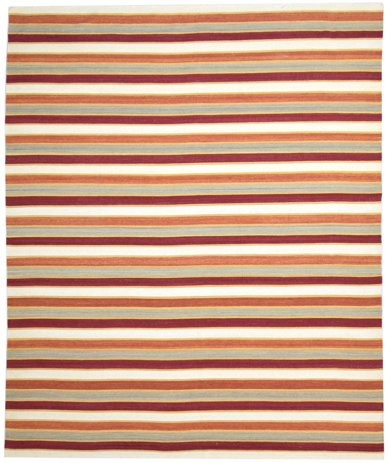 Wool Red Rug 8' X 10' Modern Dhurrie Bohemian Striped Large Carpet   7864395235477