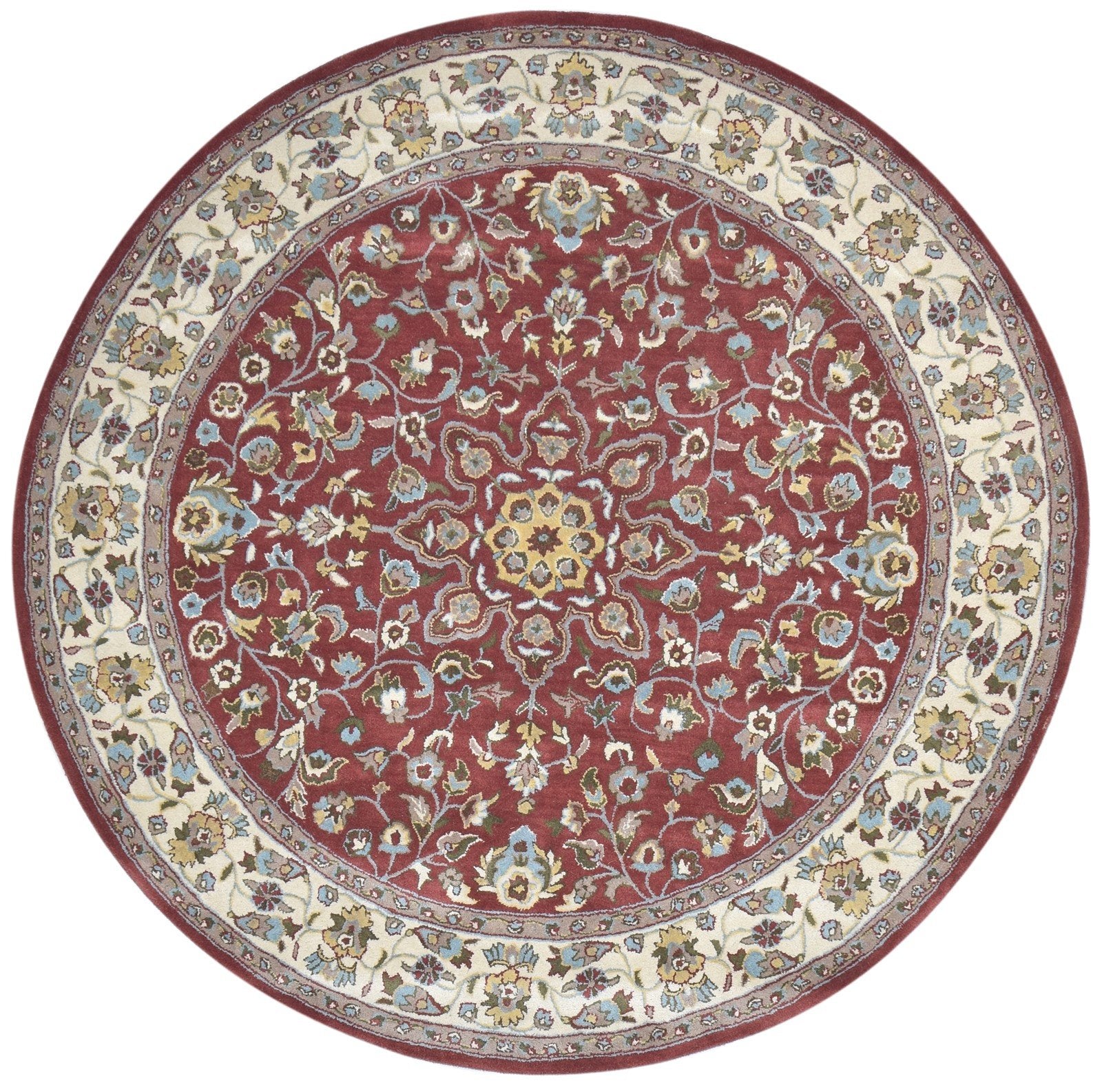 Wool Red Rug 8' X 8' Persian Hand Tufted Kashan Oriental Large Round   7864860410005